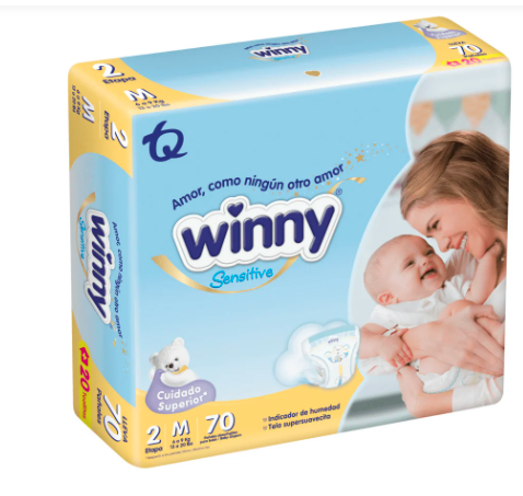 Pañal Winny Sensitive Etapa 2 Paquete X 70 Pañales